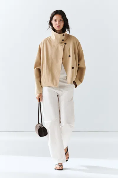 Massimo Dutti Pleated Stand Collar Bomber Jacket In Neutral