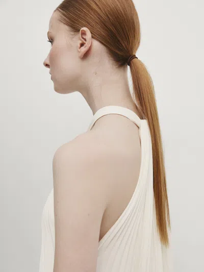 Massimo Dutti Pleated Halterneck Dress In Weiss