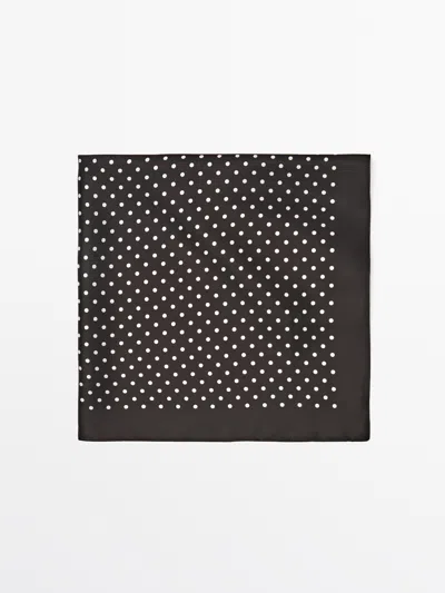 Massimo Dutti Polka Dot Print 100% Silk Scarf In Brown