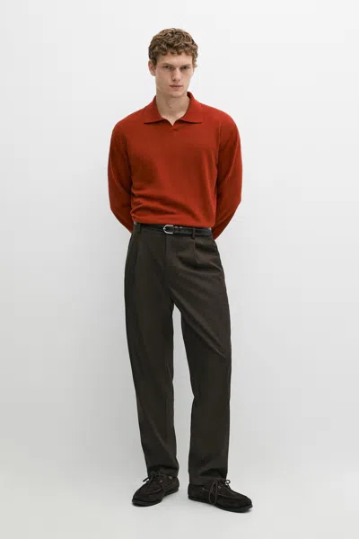 Massimo Dutti Polo Collar Knit Sweater In Burgundy