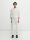 Massimo Dutti Punto-milano-strickpullover Mit Polo-kragen In Gebrochen Weiss