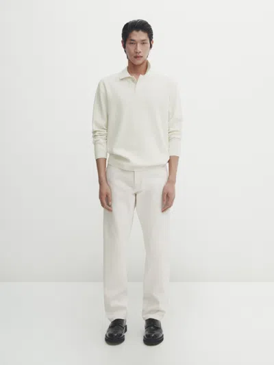 Massimo Dutti Punto-milano-strickpullover Mit Polo-kragen In Gebrochen Weiss