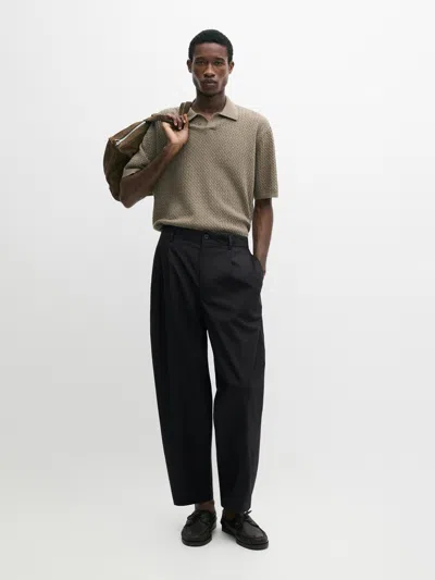 Massimo Dutti Polo Com Decote Em Bico De Malha Trançada In Green