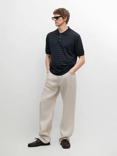 Massimo Dutti Polo In Maglia A Righe Misto Cotone In Blue