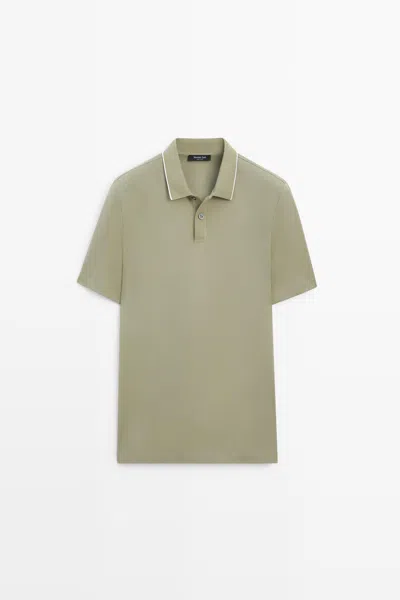 Massimo Dutti Polo Manga Corta Con Detalles De Contraste In Green