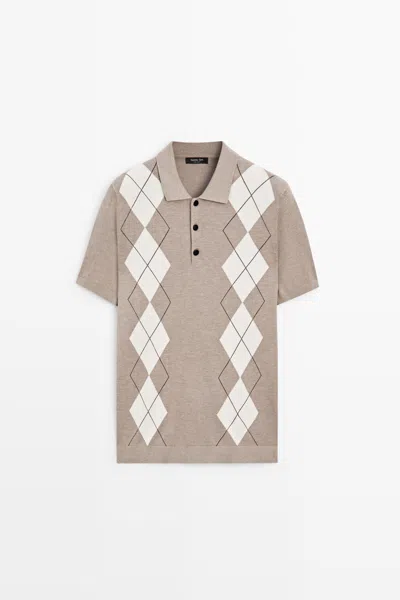 Massimo Dutti Polo Manga Corta Rombos Mezcla Algodón In Beig Vigo