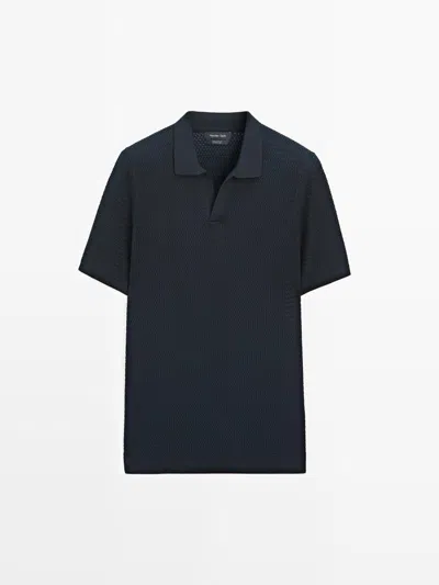 Massimo Dutti Polo Punto Estructura Manga Corta In Blue