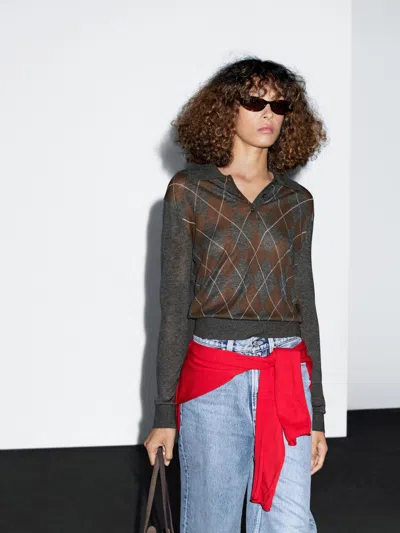 Massimo Dutti Polo Sweater With Diamond Detail In Black