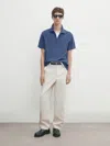 Massimo Dutti Poloshirt Strukturmuster Kurzarm In Bläulich