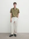 Massimo Dutti Poloshirt Strukturmuster Kurzarm In Moosgrün