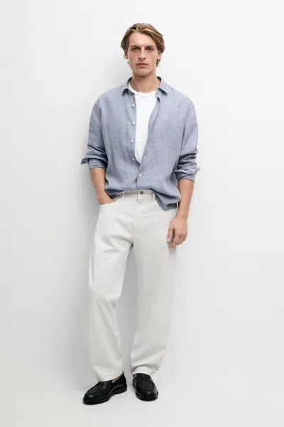 Massimo Dutti Poplin Denim Barrel Cropped Pants In White