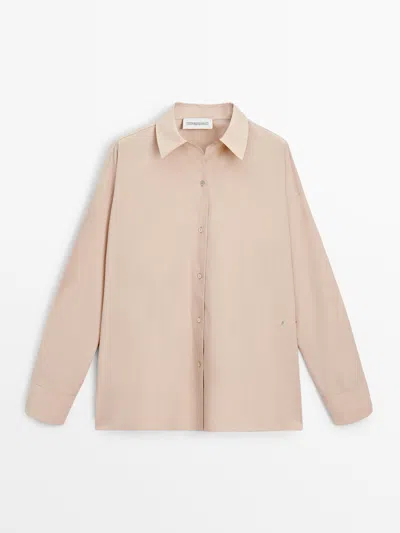 Massimo Dutti Poplin Oversize Blouse In Peach