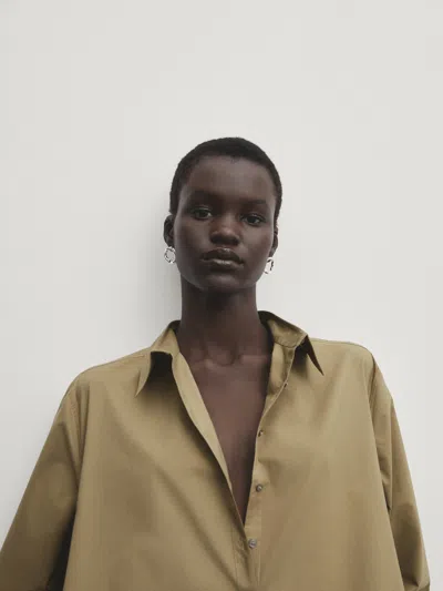 Massimo Dutti Hemdkleid Aus Popelin Mit Schlitzen In Khaki