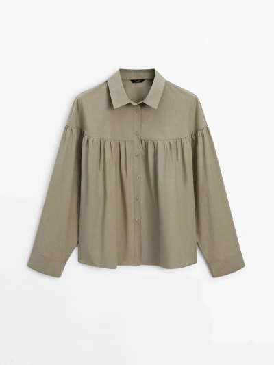 Massimo Dutti Poplin Shirt With Gathered Details In Ochre