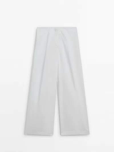 Massimo Dutti Poplin Trousers With Darts In White