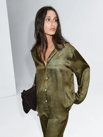 Massimo Dutti Printed Flowing Shirt In Green