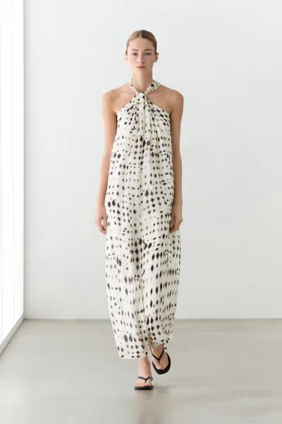 Massimo Dutti Printed Halter Dress In White