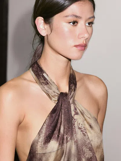 Massimo Dutti Printed Satin Fabric Top In Multi