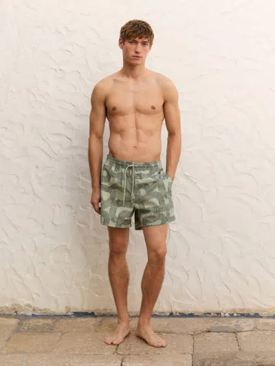 Massimo Dutti Printed Swimming Trunks In Green