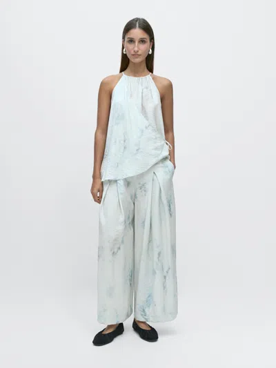 Massimo Dutti Printed Trousers With Pleat Details In White