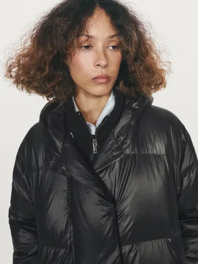 Massimo Dutti Puffer Jacket With Hood In Black
