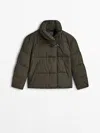 Massimo Dutti Puffer Jacket With Hook Detail In Khaki