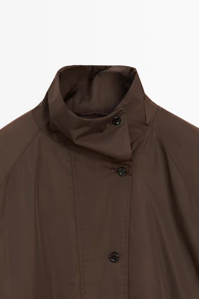 Massimo Dutti Puffer Jacket With Pocket Details In Brown