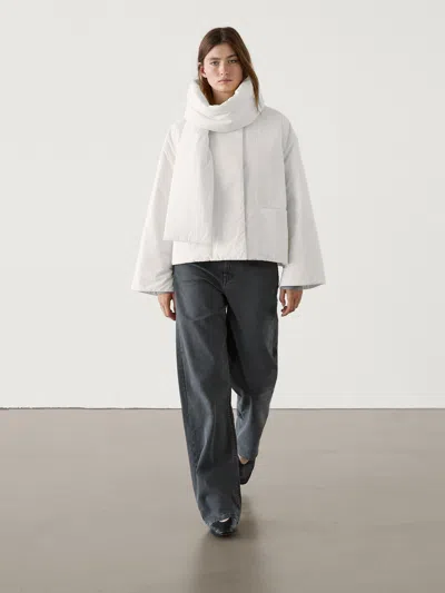 Massimo Dutti Pufferjacke Mit Schal Und Knöpfen In White