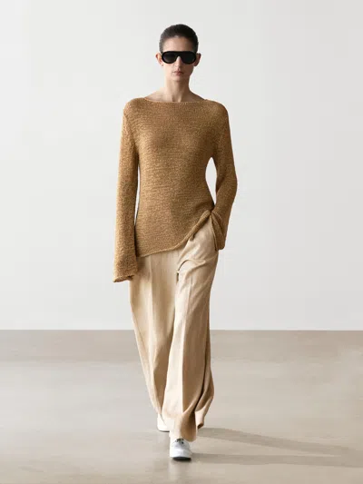 Massimo Dutti Pull À Col Bateau En Maille De Coton Mélangé In Brown