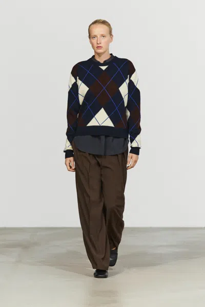 Massimo Dutti Pull En Maille 100 % Laine Motif Losanges In Black