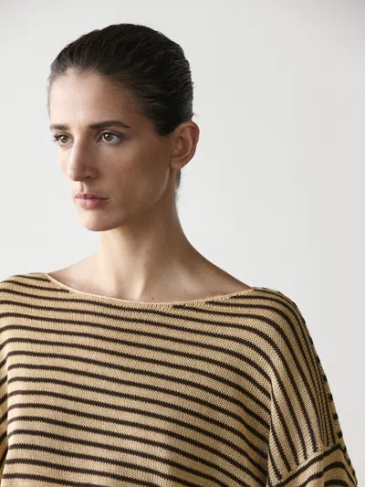 Massimo Dutti Pull En Maille À Rayures 100 % Coton In Brown