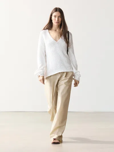 Massimo Dutti Pull En Maille Ajourée À Col En V In White