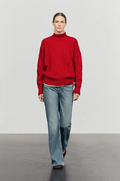 Massimo Dutti Pull En Maille Tressée De Laine Mélangée In Red
