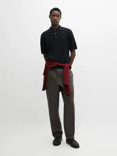 Massimo Dutti Pull Polo Torsadé En Coton Mélangé In Blue