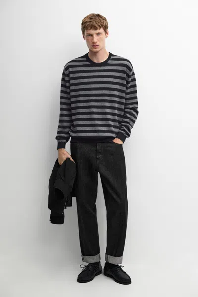Massimo Dutti Pullover A Righe In Misto Cotone In Blu Marino