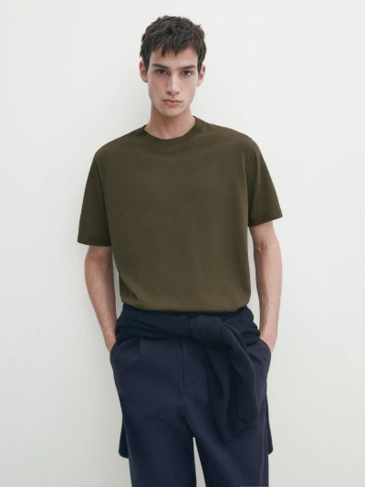 Massimo Dutti Short Sleeve Cotton And Silk Blend Sweater In Grün
