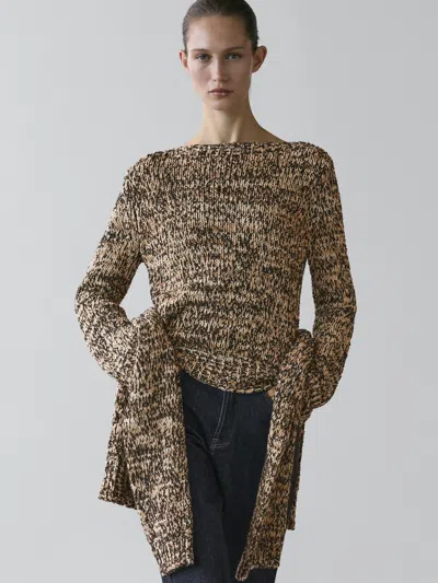 Massimo Dutti Pullover Aus Baumwollmischgewebe Im Mouliné In Brown
