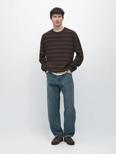 Massimo Dutti Pullover In Maglia A Righe Con Collo Rotondo In Brown