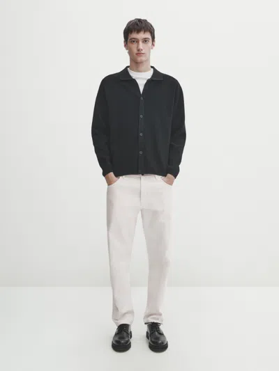 Massimo Dutti Milano Knit Buttoned Cardigan In Black