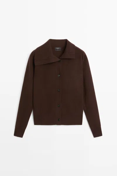 Massimo Dutti Cardigan In Maglia Perlata Collo A Camino In Cioccolato