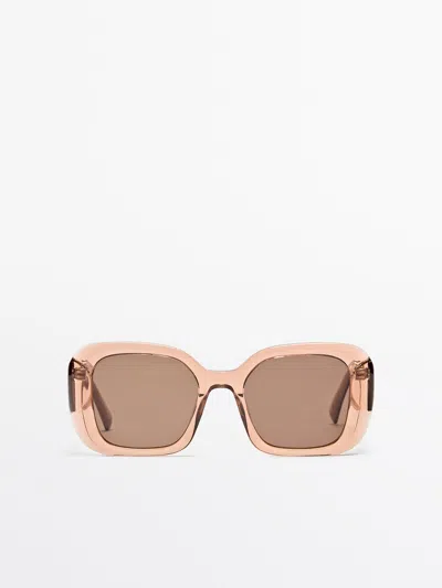 Massimo Dutti Square Sunglasses In Mustard Yellow