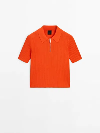 Massimo Dutti Quarter-zip Knit Polo Shirt In Neon Pink