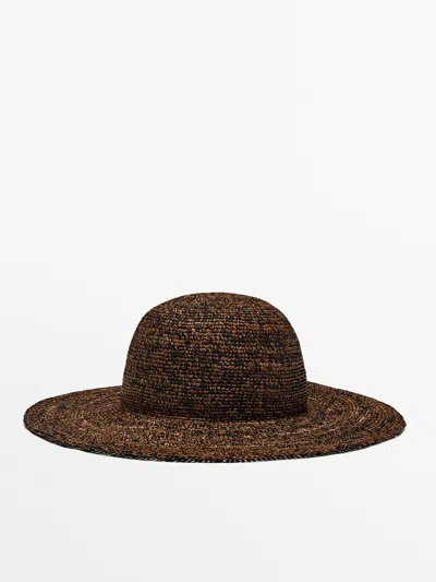 Massimo Dutti Raffia Hat With Contrast Thread In Brown