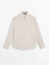 Massimo Dutti Ramie Blend Plain Shirt In Cream