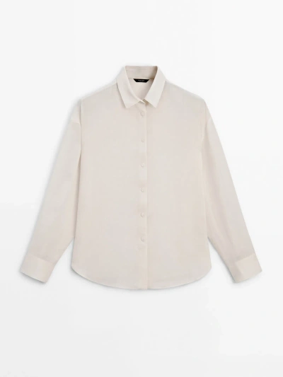 Massimo Dutti Ramie Blend Plain Shirt In Cream