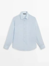 Massimo Dutti Ramie Blend Plain Shirt In Sky Blue