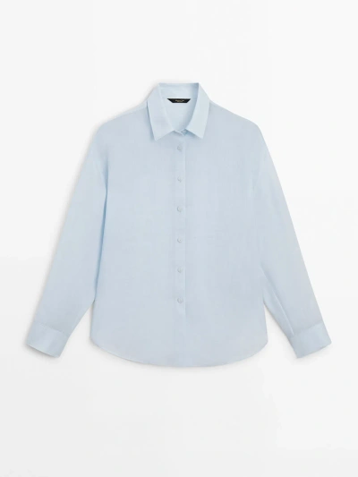 Massimo Dutti Ramie Blend Plain Shirt In Sky Blue