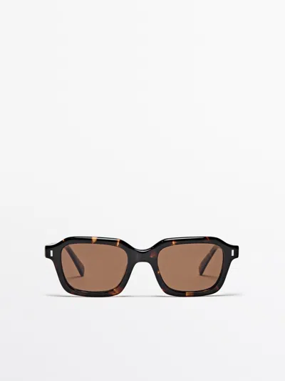 Massimo Dutti Rechteckige Sonnenbrille In Schildpattoptik In Brown