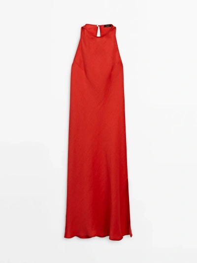 Massimo Dutti Red Halter Neck Dress In Bright Red