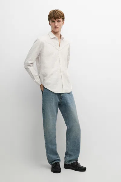 Massimo Dutti Regular Fit 100% Cotton Plaid Shirt In Ecru